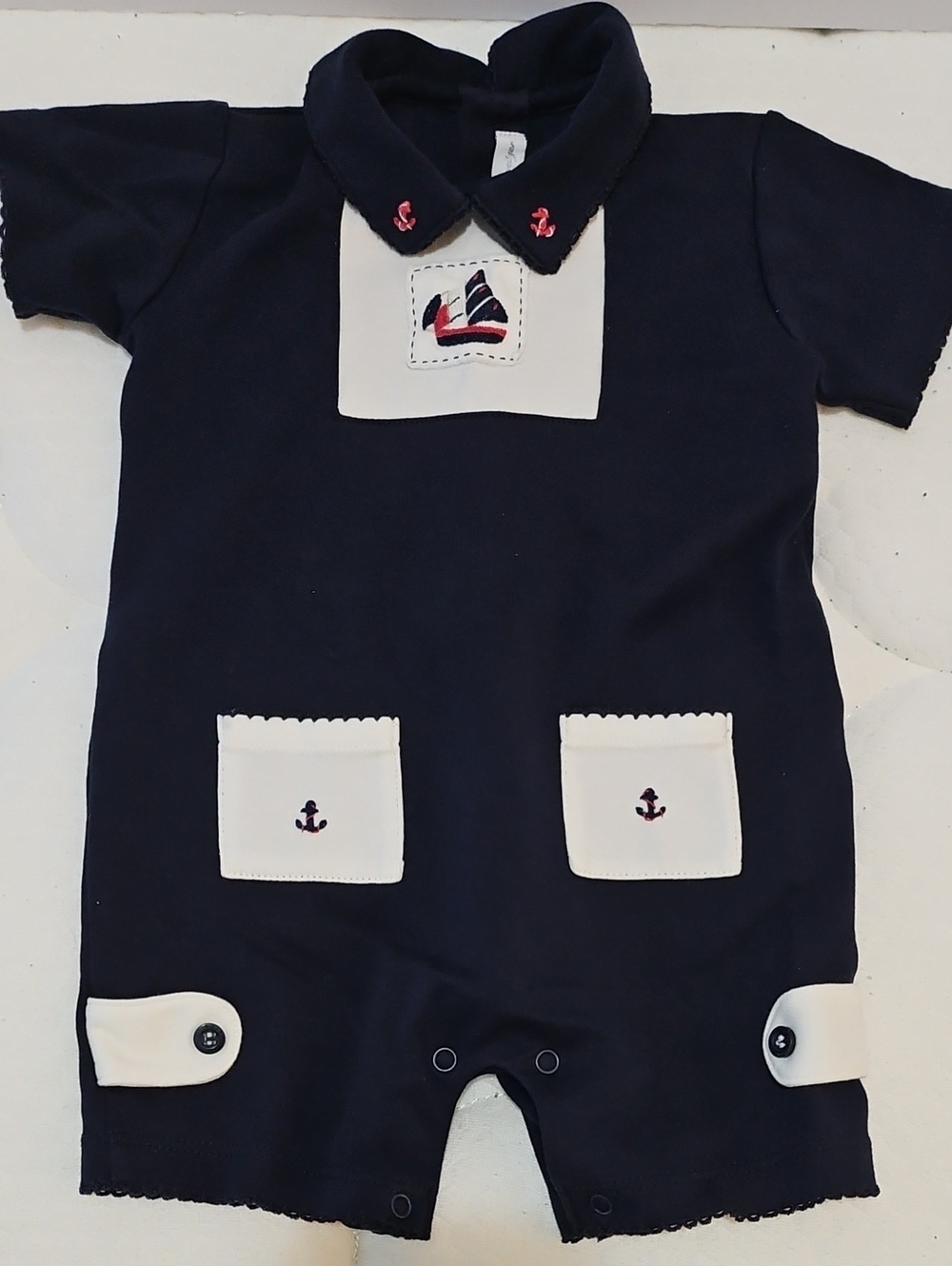 Schweitzer Navy and White Sailboat Pocket One-Piece